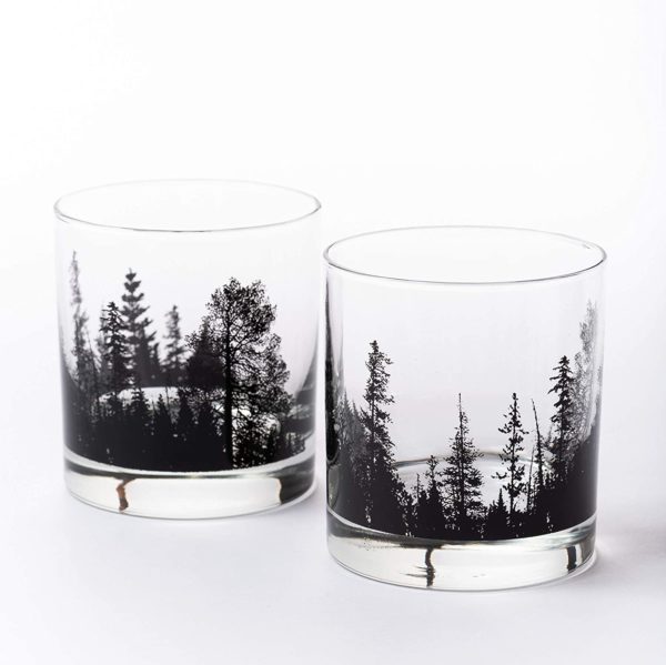 Set of Two Forest Landscape Whiskey Glasses
