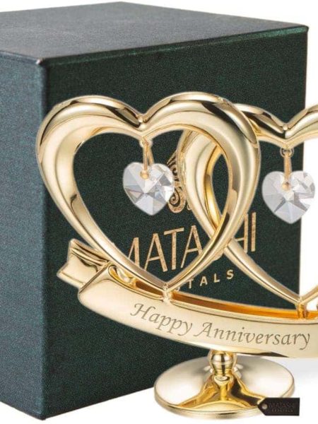 Matashi 24K Gold Plated Happy Anniversary Double Heart Figurine Ornament