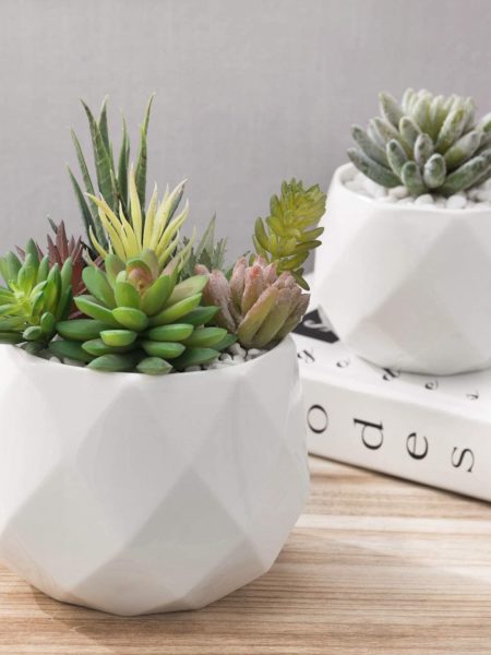 Geometric White Ceramic Plant Pot