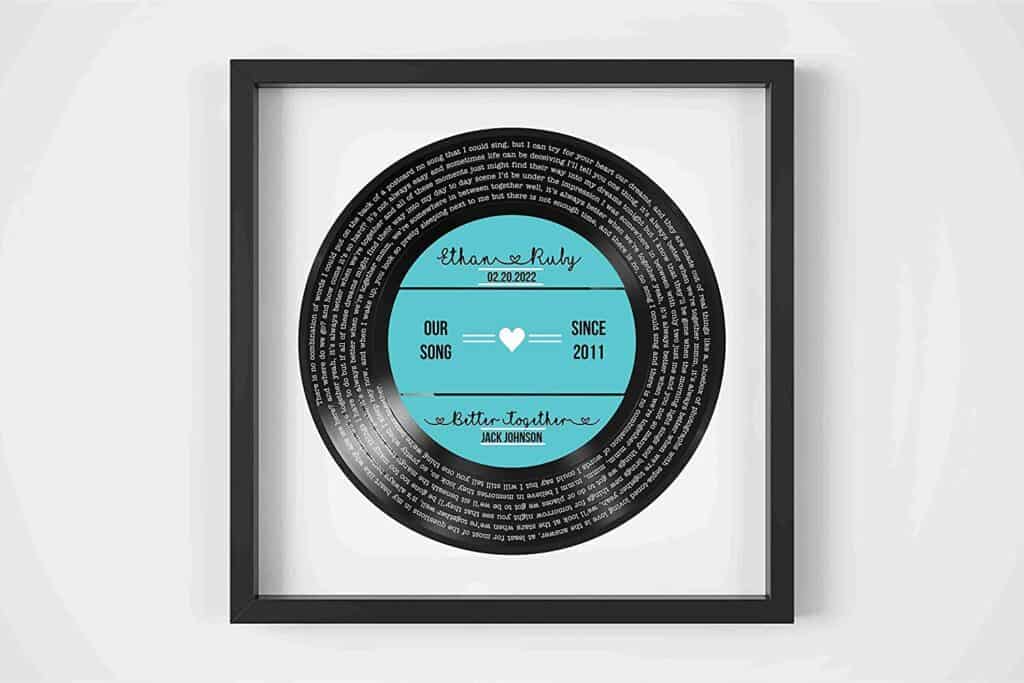 Personalized Vinyl Record Song Lyrics Frame