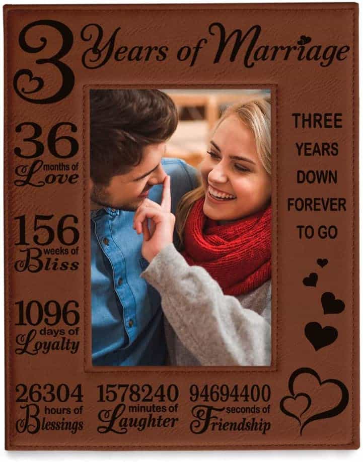 Third Anniversary Engraved Leather Picture Frame