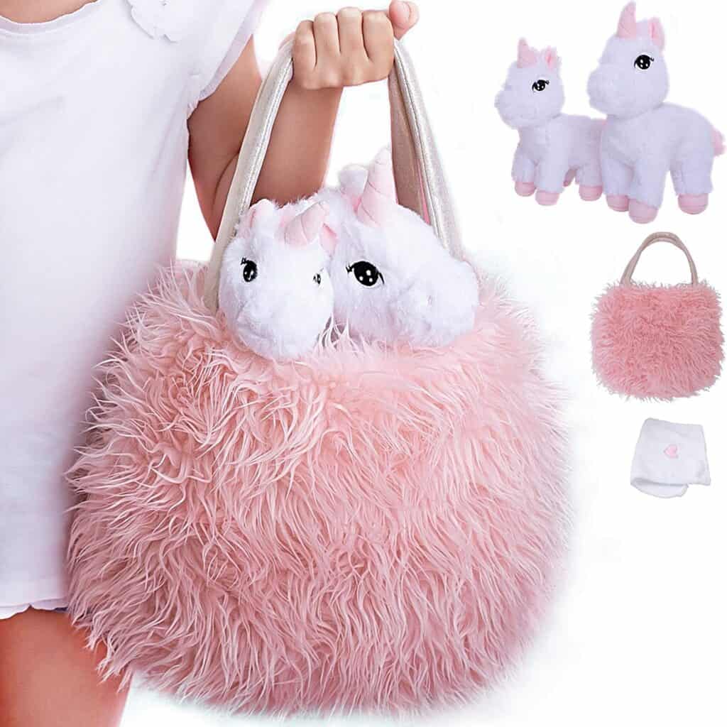 Furry Bag With Two Baby Unicorns