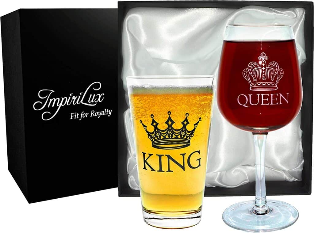King Beer And Queen Wine Glass Set