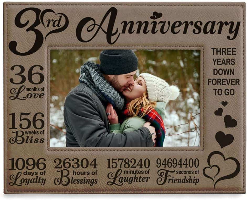 3rd Anniversary Engraved Leather Picture Frame