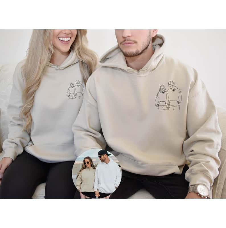 Custom Outline Couple Photo Sweatshirt