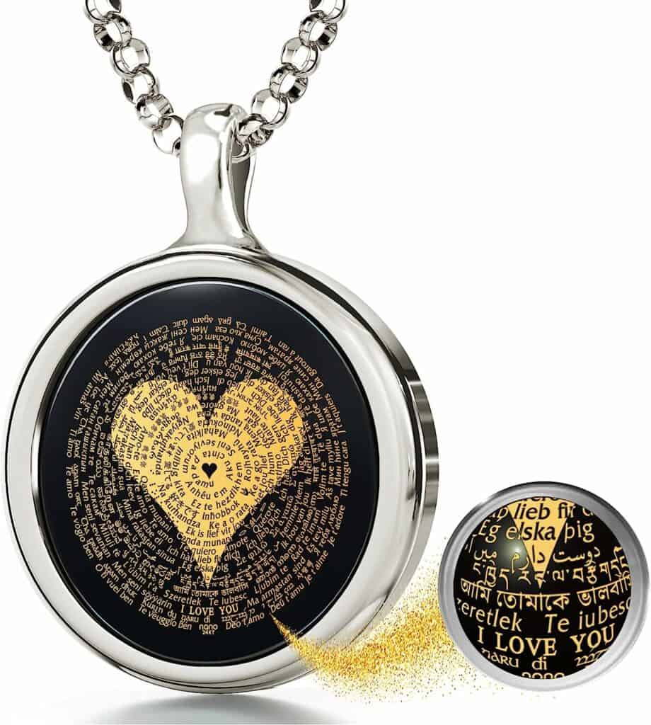 I Love You Inscribed in 120 Different Languages Necklace