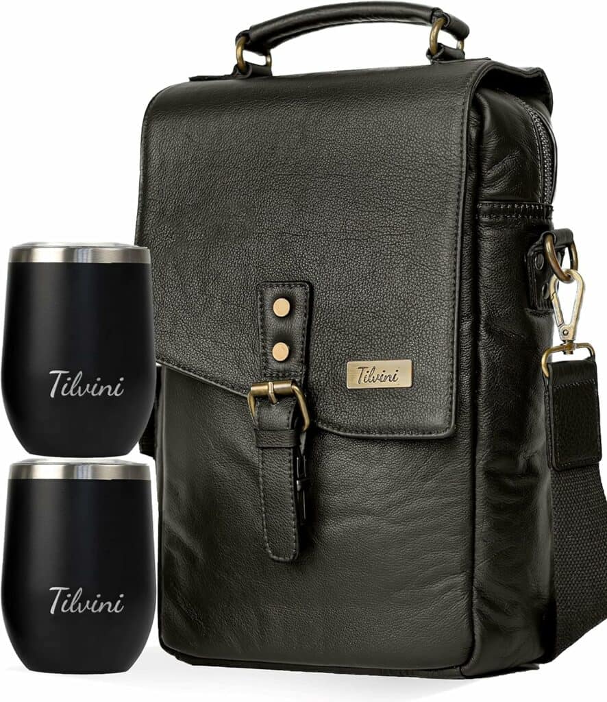 Leather Wine Tote Bag With Tumblers
