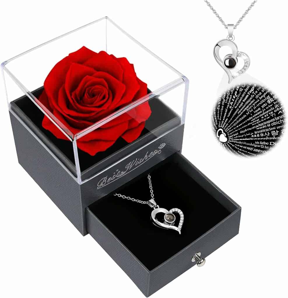 Real Preserved Rose With Necklace